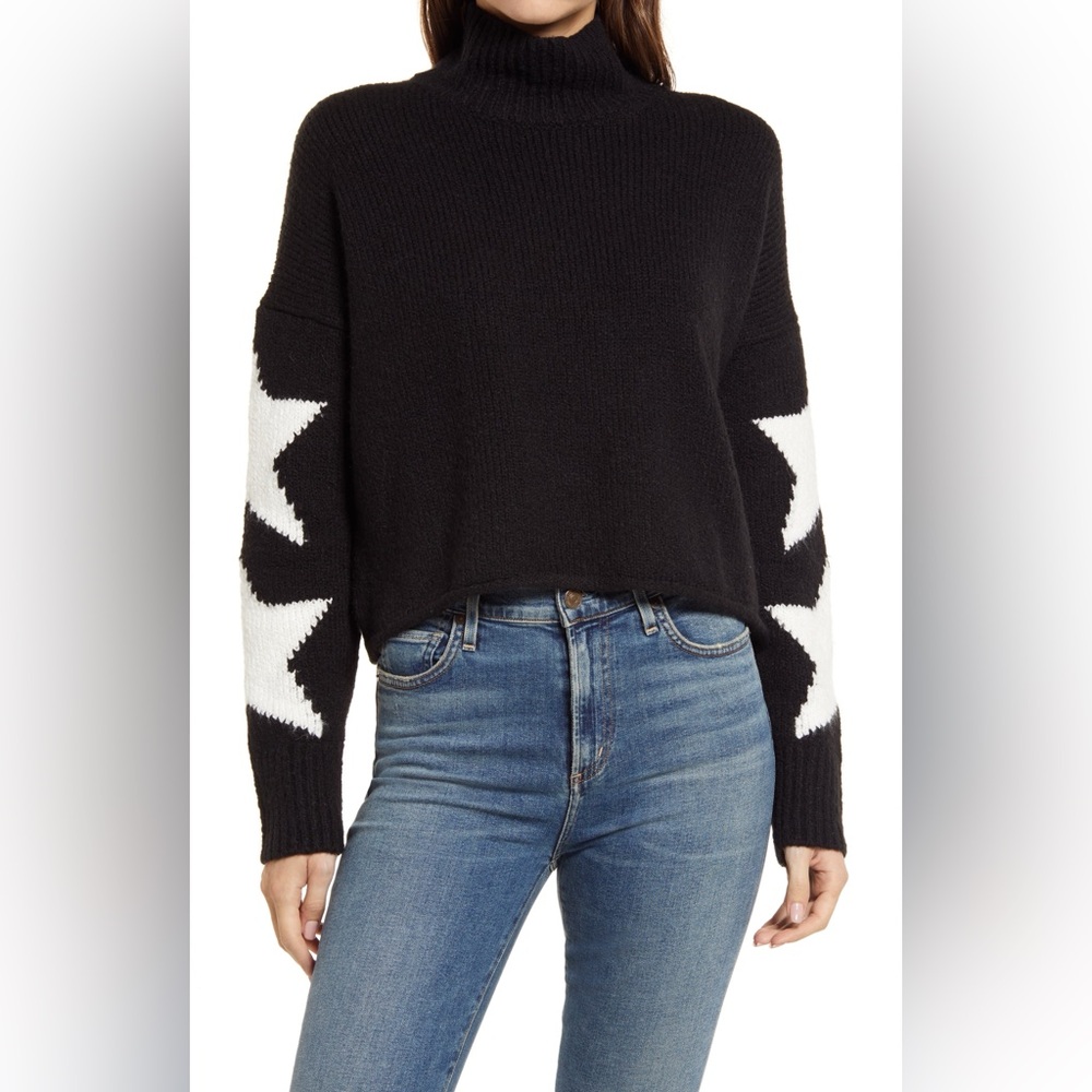 Lou & Grey XS Mimi Star Sleeve Turtleneck Sweater Alpaca Blend Cozy Rib-knit